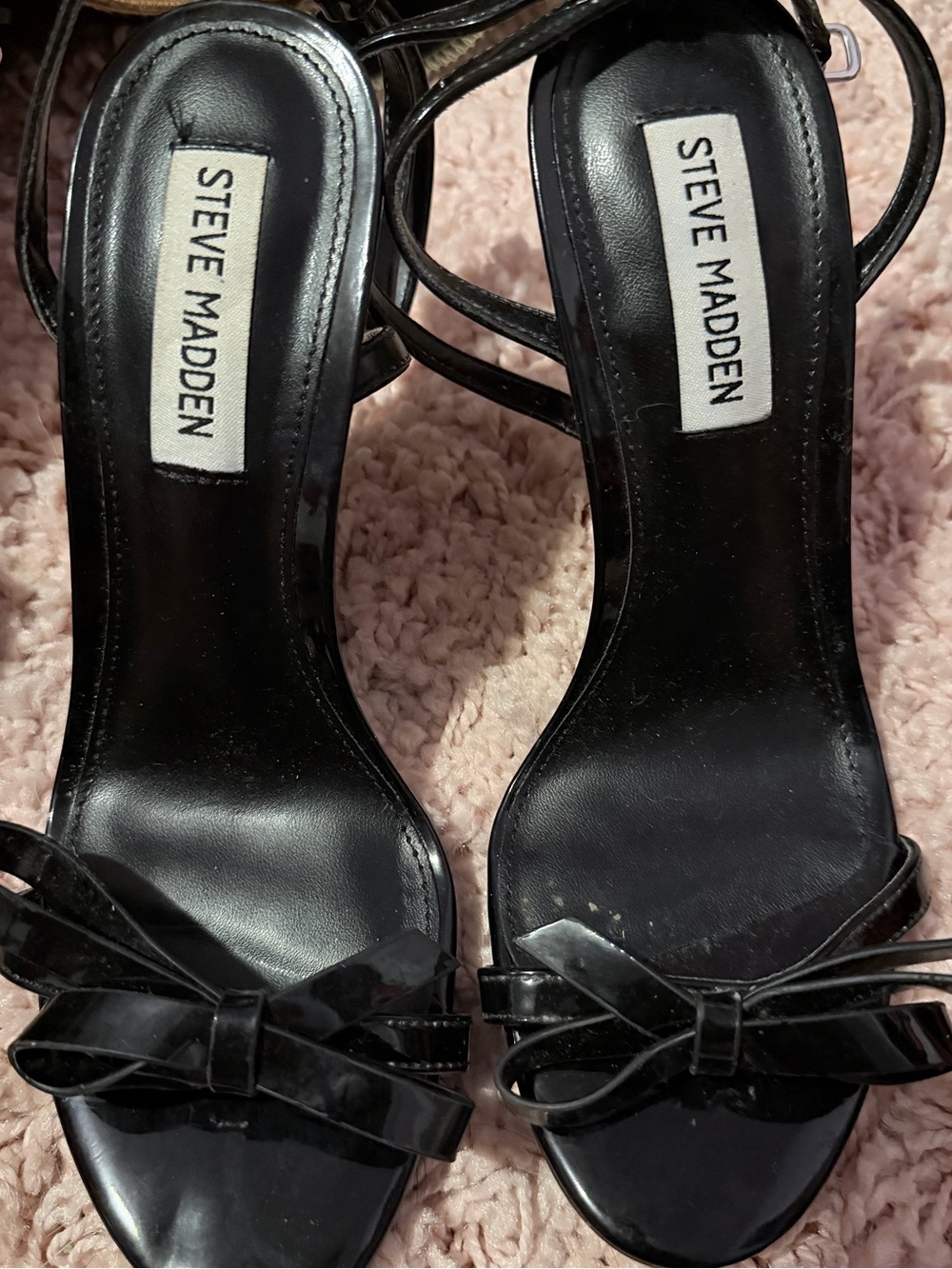 Steve Madden Black Patent Strappy Bow Heels